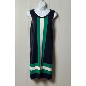 Banana Republic Womens Navy Green White Colorblock Knit Sweater Shift Dress Sz M